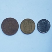 Monety, RPA 5 centów 2003, 20 centów 1999, 5 centów 1976
