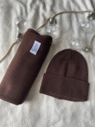 Szal i czapka brązowy brąz czekolada Cashmere 50% kaszmir 50% wełna