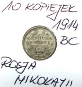 10 kopiejek 1914 BC Rosja  Ag500  Stan !!