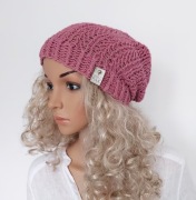 Ciepła Czapka Handmade – Brudny Róż – Bawełna Premium – nie gryzie