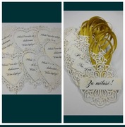 Zawieszki na wódkę weselną 32szt złote  65szt karteczki podziękowania 