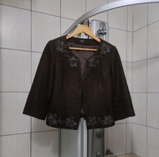 żakiet żakiecik L Adelca damski krótki wełna wiskoza brązowy kremowy zap