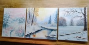 KOMPLET RĘCZNIE MALOWANYCH OBRAZÓW- TRYPTYK NATURY "ZIMOWE ZAMYŚLENIE" 