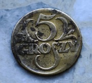 5 gr, groszy - 1923 - lekka skrętka, mosiądz