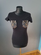 Koszulka czarna prążek Xs/S 34/36 świecidełka