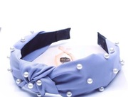 Niebieska opaska turban szeroka perełki