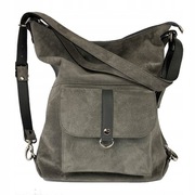 TOREBKA PLECAK SKÓRZANA 2w1 ZAMSZ SZARA NATURALNA 