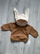 Nowa ocieplana bluza dziecięca z kapturem i uszami królika 80/86