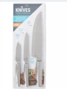 Zestaw noży kuchennych z unikalną strukturą diamentową 3szt. srebrny kolor 