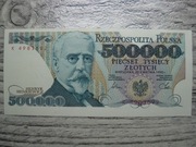 BANKNOT RP 500000 ZŁOTYCH 1990 ROK SERIA K SIENKIEWICZ DESTRUKT UNC
