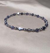 Bransoletka różaniec kamienie iolit hematyt krzyż serduszko prezent pamiątk