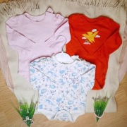 62-68cm, Set x3szt Body Długi Rękaw Liski, Pudrowe, Dinozaur Dziewczynka