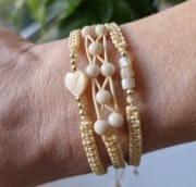 Bransoletka damska masa perłowa muszla makrama hematyt handmade regulowana