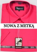 Koszula męska malinowa na krótki rękaw kołnierzyk 41/42