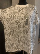 Primark t-shirt top bluzka tunika oversize krótki rękaw wzory beż ecru