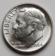 10  centów 1964, Roosevelt , USA , Ag,  Stan UNC