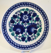 PRL Włocławek Ręcznie Malowana Kobaltowa Patera na Tort Tartę ø30