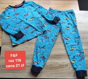 Piżama dwuczęściowa długi rękaw 116 auta pojazdy wzór print bawełniana 