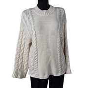 Ginatricot sweter kremowy M L bawełna gruby splot warkocze