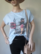 Damska T-shirt, krotki rękaw, sportowy, na codzień, niebieskir M/38