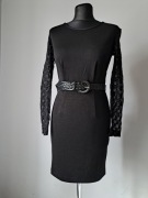 Nowa mała czarna sukienka koronkowe rękawy S/36