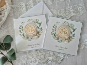 Delikatne zaproszenia komunijne na komunię komunia hostia tekturka