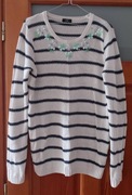 Sweter w biało granatowe paski FF r. 42/14