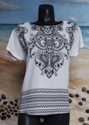 M&Co**Biała Bluzka Wzór granat Ornament*Wiskoza**42/44