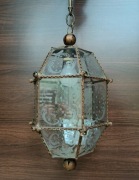 Stara lampa latarnia ze szkło trawione do przedpokoju korytarza antyk