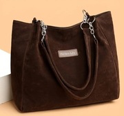 Shopperka z zamszu zapinana na zamek pojemna