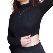 Czarny golf krótki cropp top sweter Bershka