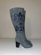 Kozaki szare ze skóry zamszowej Rozmiar38