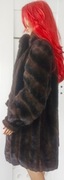 Piękne Futro długie ekologiczne brązowy czarny płaszcz kożuch 