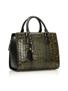 Czarno-zielona torebka Kazar ze skóry naturalnej