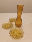 Rarytas dla kolekcjonerów- wazon+3 talerzyki - Huta "Prądniczanka" ok. 1970