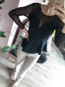 Czarna bluzka z rękawami i dekoltem z siateczki czarna siatka rozmiar XS/S