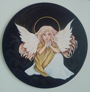 Aniołek dla dziecka, okrągły obraz -pamiątka chrzest, komunia 