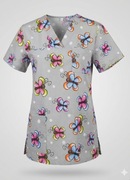 Bluza Medyczna w Kolorowe Motylki – Szara w Kropeczki | Rozmiar 36