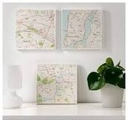 IKEA Bjornamo obraz 3 sztuki mapy miast 25x25 cm