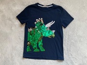 H&M granatowy t shirt z dinozaurem cekiny 134/140 9/10 lat