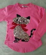 Bluza bawełniana z cekinowym kotkiem 80 jak nowa