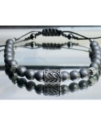 BRANSOLETKA KAMIEŃ WOJOWNIKÓW SZARY HEMATYT RUNA DAGAZ STAL NIERDZEWNA 316L