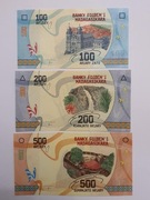Madagaskar 100, 200 i 500 ariary 2017 UNC