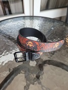 Czarny skórzany pasek z nadrukiem Slayer 