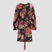 36 S Zara mini sukienka kwiaty baloniasty rękaw róże