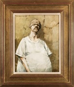 JERZY DUDA-GRACZ - AUTOPORTRET / CZAPA / - 2, olej płyta pilśniowa