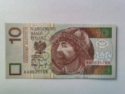 Banknot obiegowy 10zł seria AA 1994 - UNC - niski numer