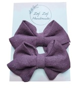 Spinki kokardy lniane handmade oberżyna 