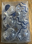 Bombki choinkowe przezroczyste z szafirowo białymi wzorami 12 szt 80mm