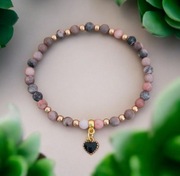 Bransoletka różowa zebra jaspis hematyt zawieszka 